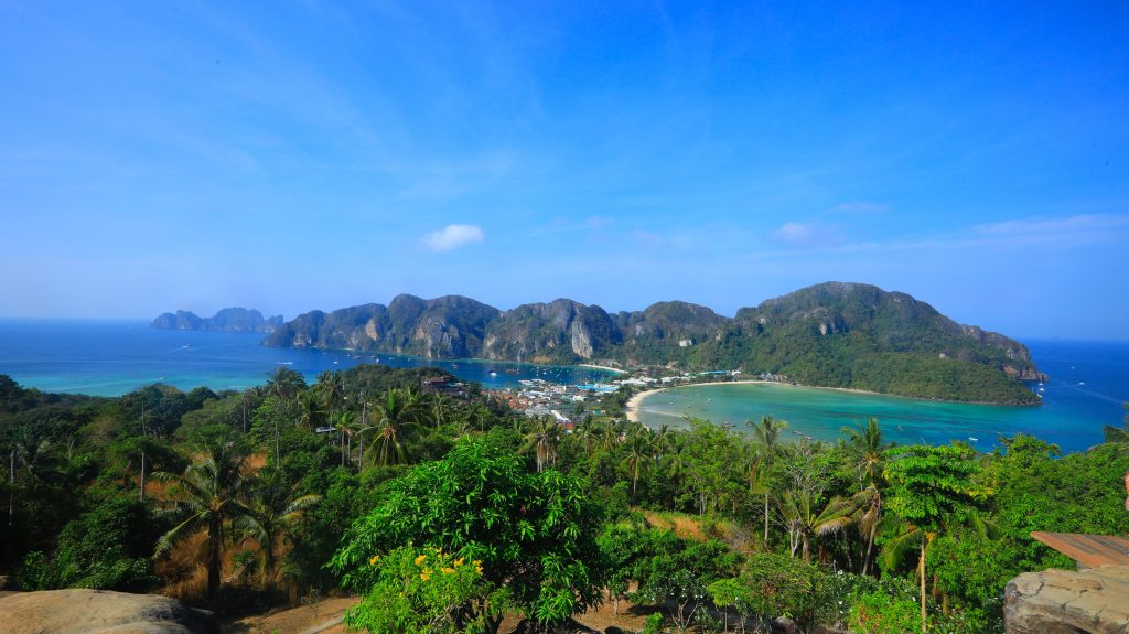 The Phi Phi Islands are an island group in Thailand between the large island of Phuket and the Straits of Malacca coast of Thailand. The islands are administratively part of Krabi Province.